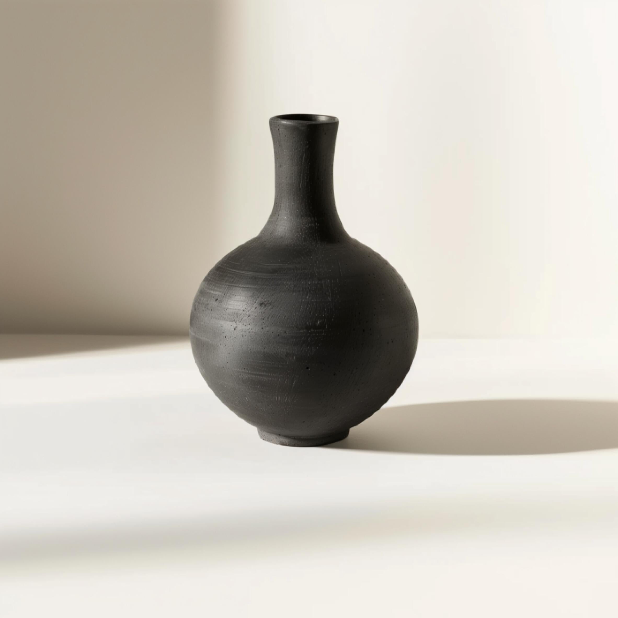 Artisan Matte Black Ceramic Vase - Modern Minimalist Home Decor
